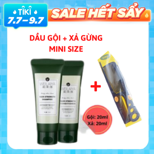 Set Dầu Gội - Xả Weilaiya Thảo Dược Tinh Chất Gừng Cao Cấp Mini Size (chai 20ml), Tặng Kèm Combo Lược