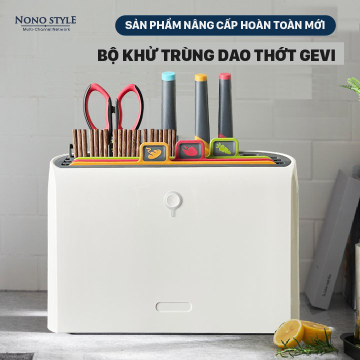 Bộ Dao Thớt Kháng Khuẩn UV - Sấy Khô 60 Độ, Khử Khuẩn UV, 8 Món Gevi GEXDZ01-V - Chính Hãng, Bảo Hành 12 Tháng