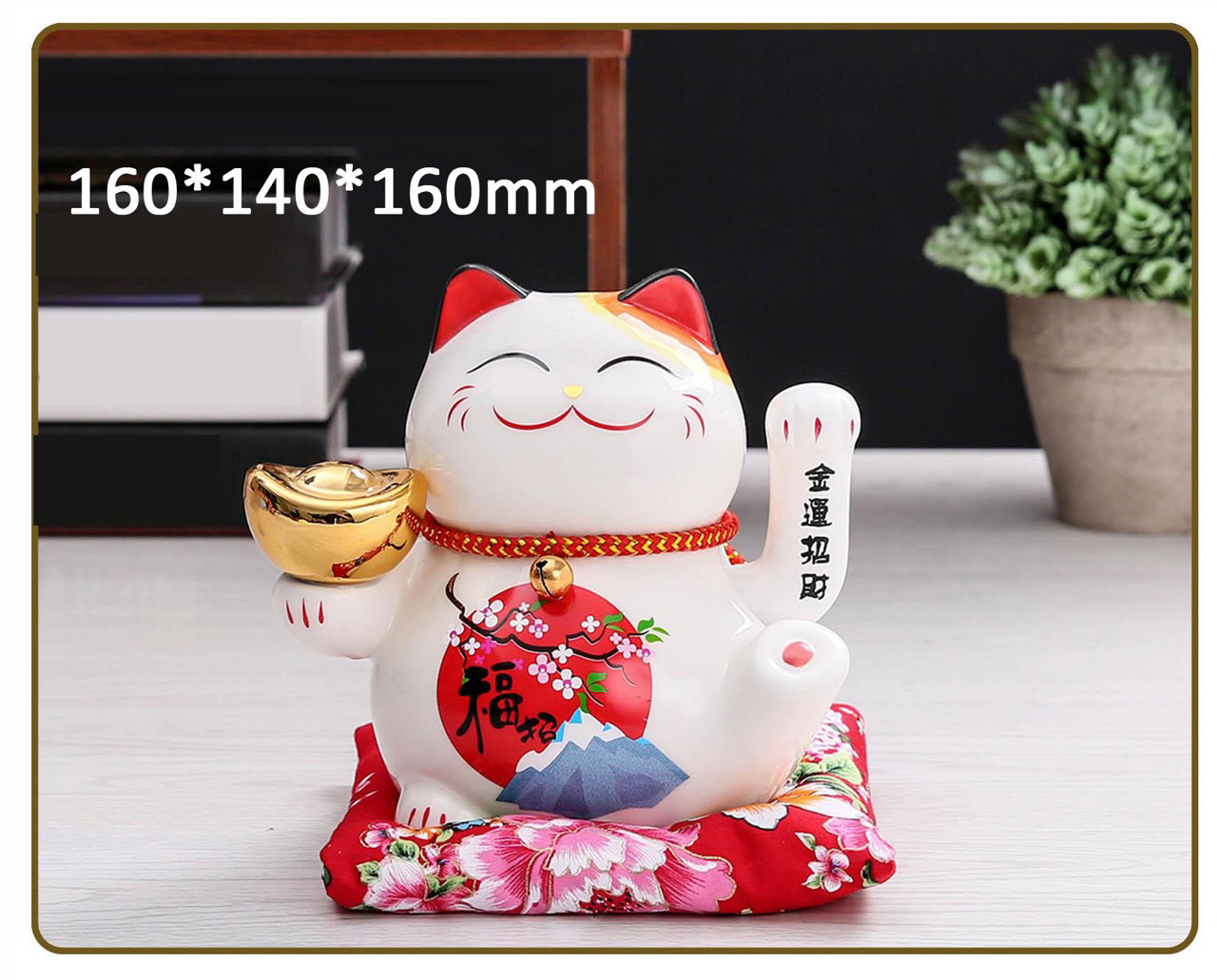 Tượng Mèo Thần Tài Ngũ phúc lâm môn vẫy tay chiêu tài lộc 20cm bằng gốm sứ - mẫu giao ngẫu nhiên