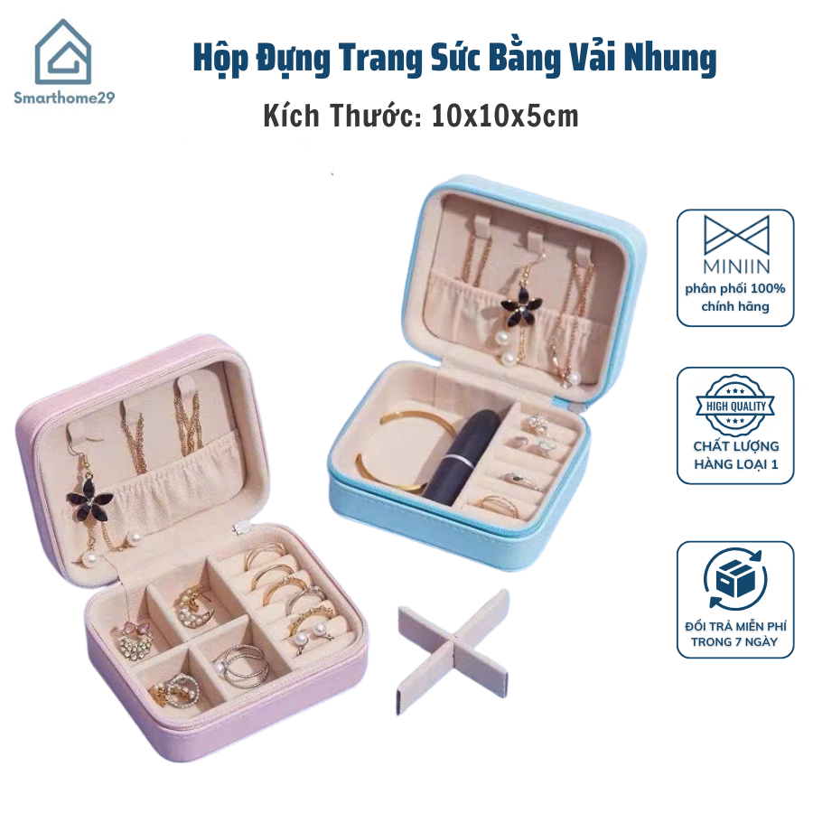 Hộp Đựng Trang Sức PVN51311 Bằng Vải Nhung Có Dây Khóa Kéo Tiện Dụng Cho Du Lịch - HÀNG CHÍNH HÃNG MINIIN