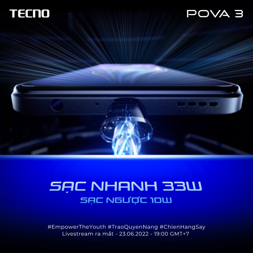 Điện thoại Gaming Tecno POVA 3 (6GB)/128GB - Helio G88 | 7000 mAh | Sạc nhanh 33W - Hàng Chính Hãng