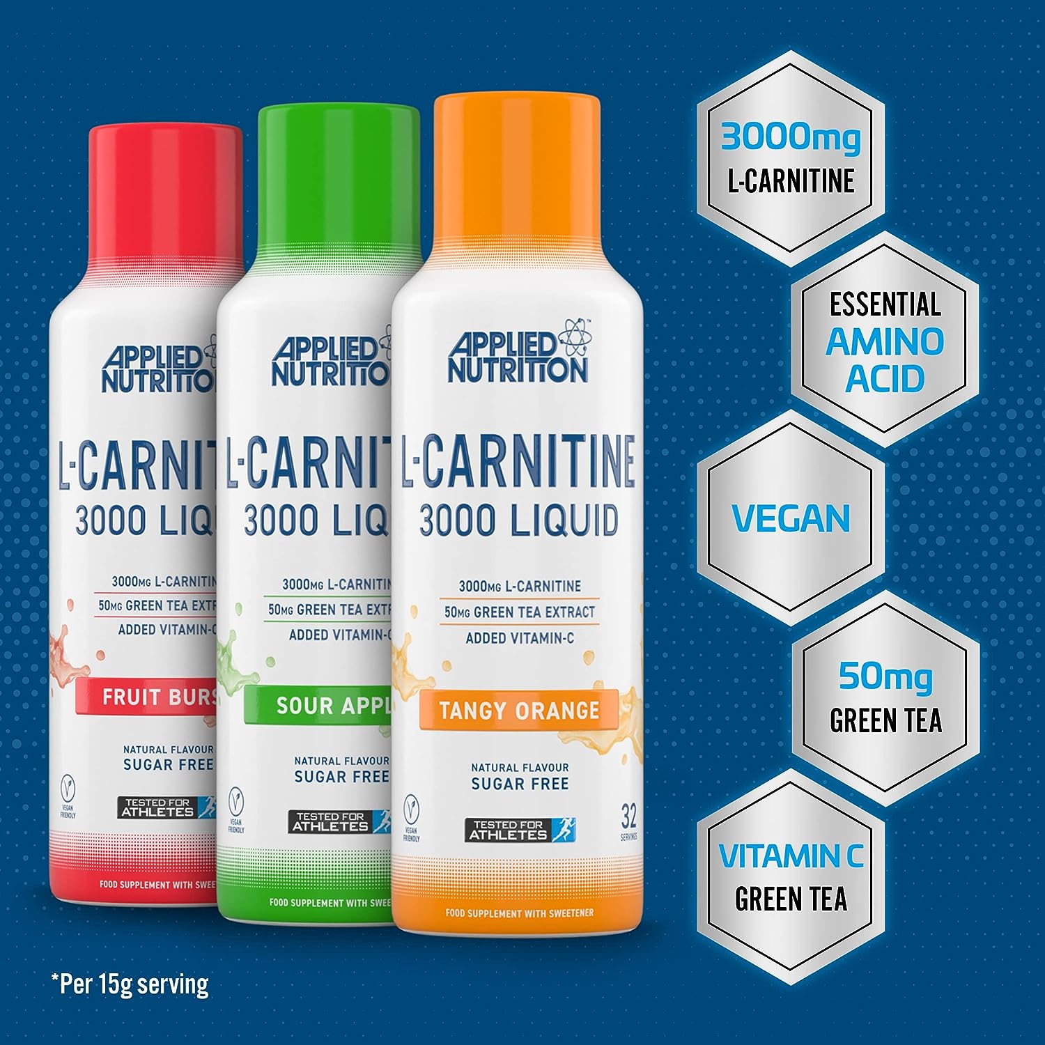 Applied Nutrition L Carnitine 3000 (480ml - 32 lần dùng) Siro Hỗ Trợ Đốt Mỡ Giảm Cân Nhanh của Anh Quốc