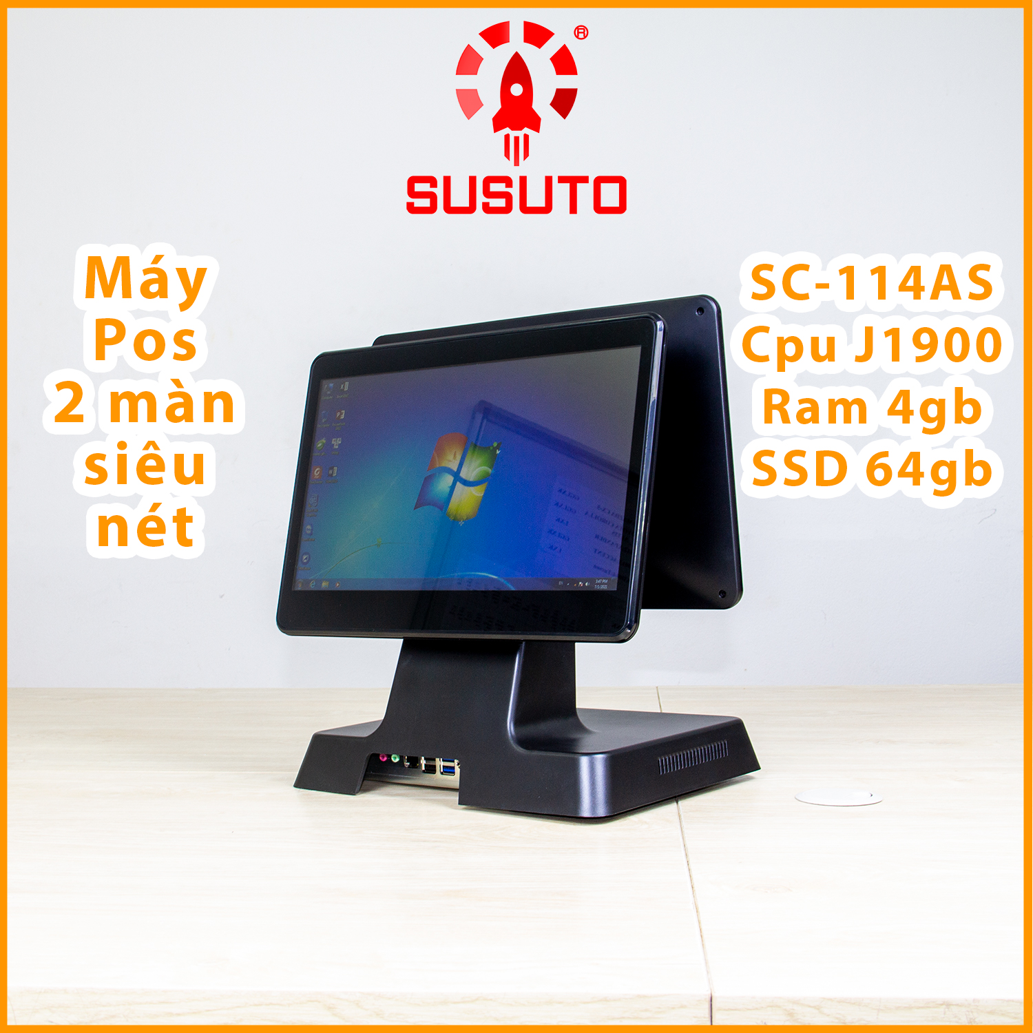 MÁY POS BÁN HÀNG SC-114AS - Hàng chính hãng(J1900, 4G DDR RAM, 64G SSD, 14 inch, Black, 2 màn)