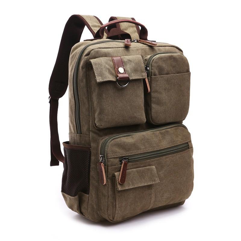 Balo túi vải du lịch cao cấp 8831 43x33x10cm size cỡ trung (Nâu đậm-Nâu sáng-Đen-Xám