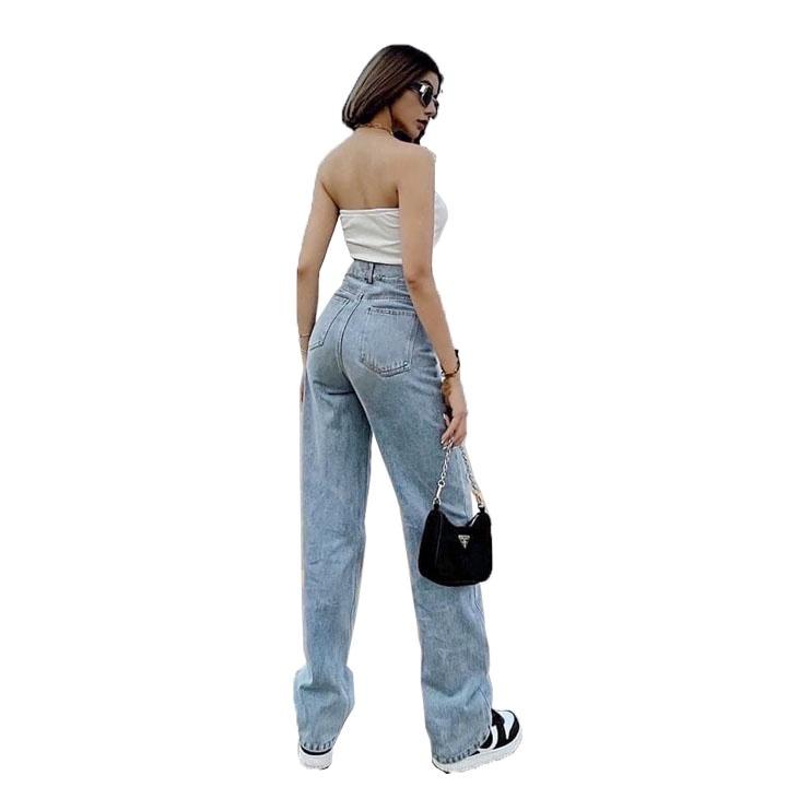 Quần baggy jean nữ lưng cao,màu xanh bạc cắt gối, LB4631 LB JL JohnsonLi