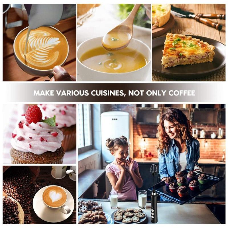 Mini Frother Cho Cà Phê, Bọt Sữa Cầm Tay, Đánh Uống Phối Cho Cà Phê Matcha USB Sạc Với 10 Stencils