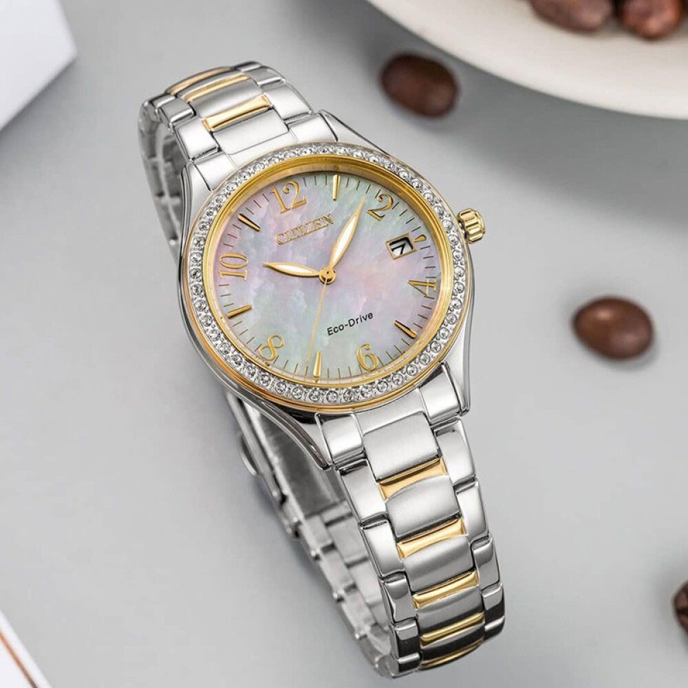 Đồng Hồ Nữ Citizen Đính Đá Swarovski Dây Thép Không Gỉ EO1184-81D - Mặt Xà Cừ