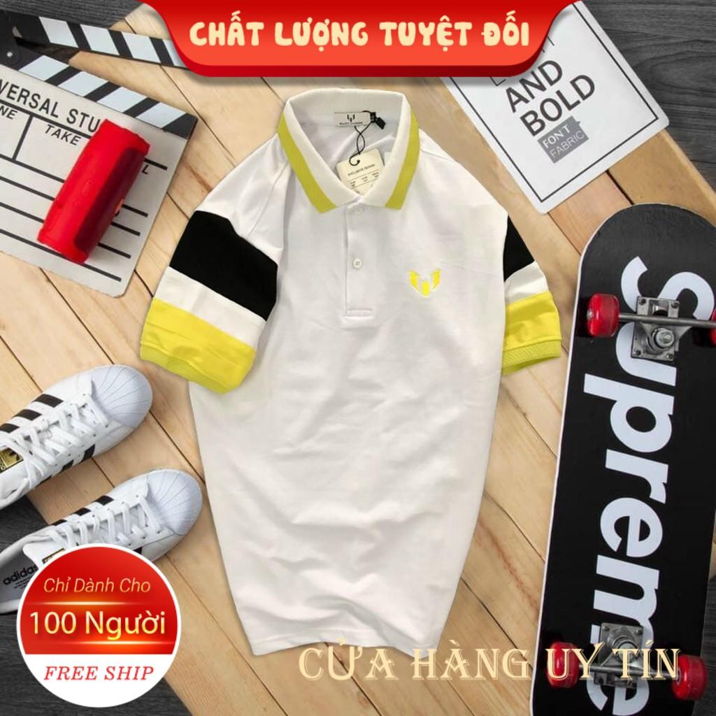Áo thun polo nam cổ bẻ ngắn tay phối sọc cao cấp