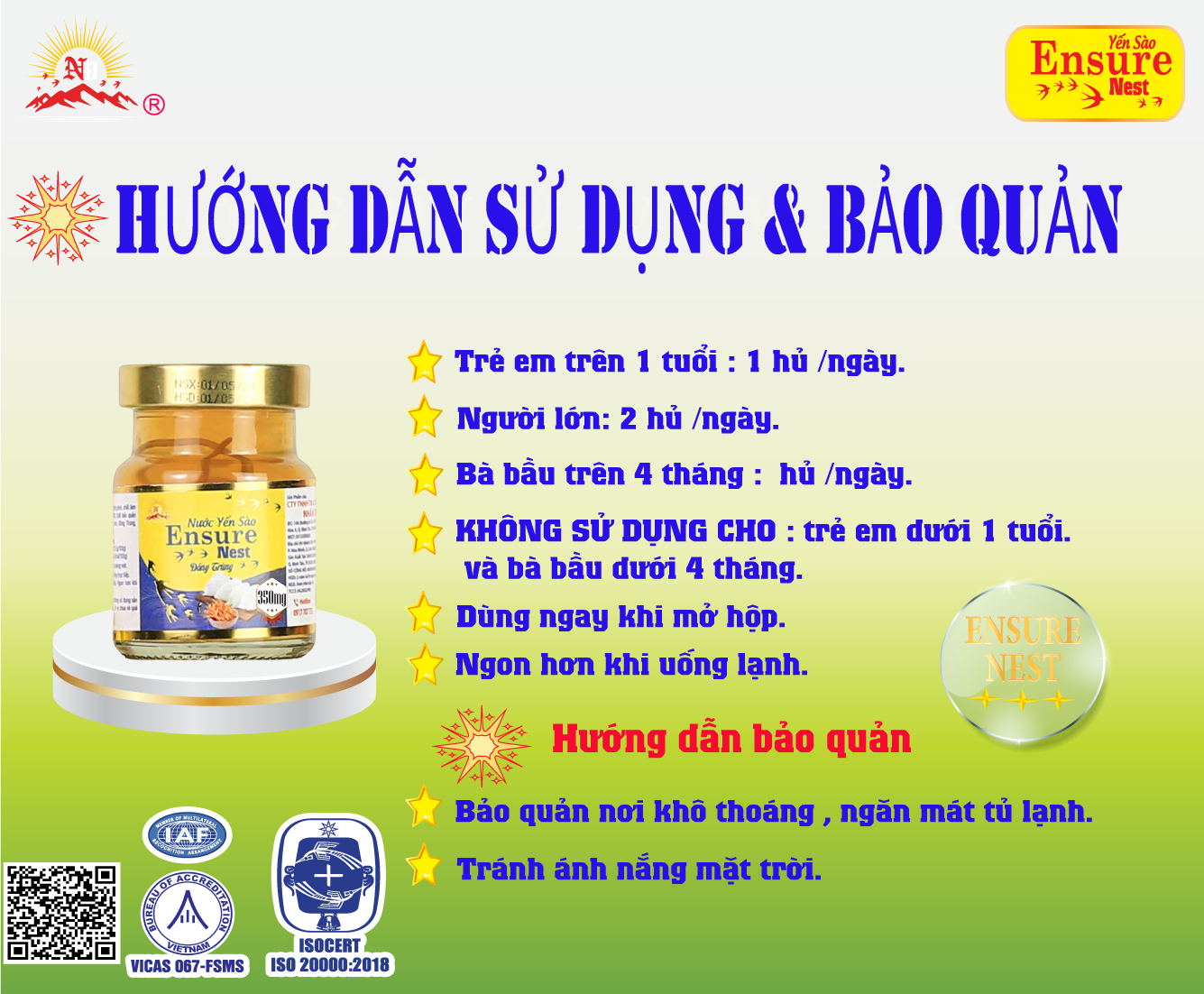 Yến Chưng Không Đường Ensure Nest Với 300mg(25%) Yến Tươi Khánh Hoà hủ 70ml