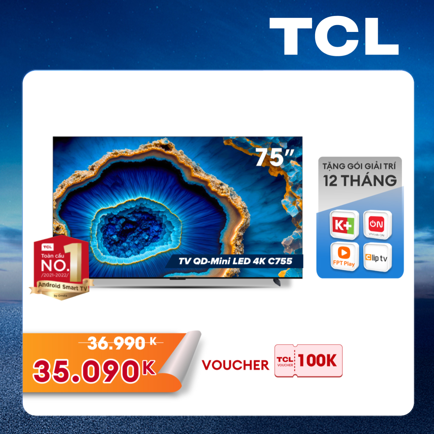 Tivi TCL QD-Mini LED 4K 75C755 - Tivi 75inch - Hàng chính hãng - Bảo hành 2 năm