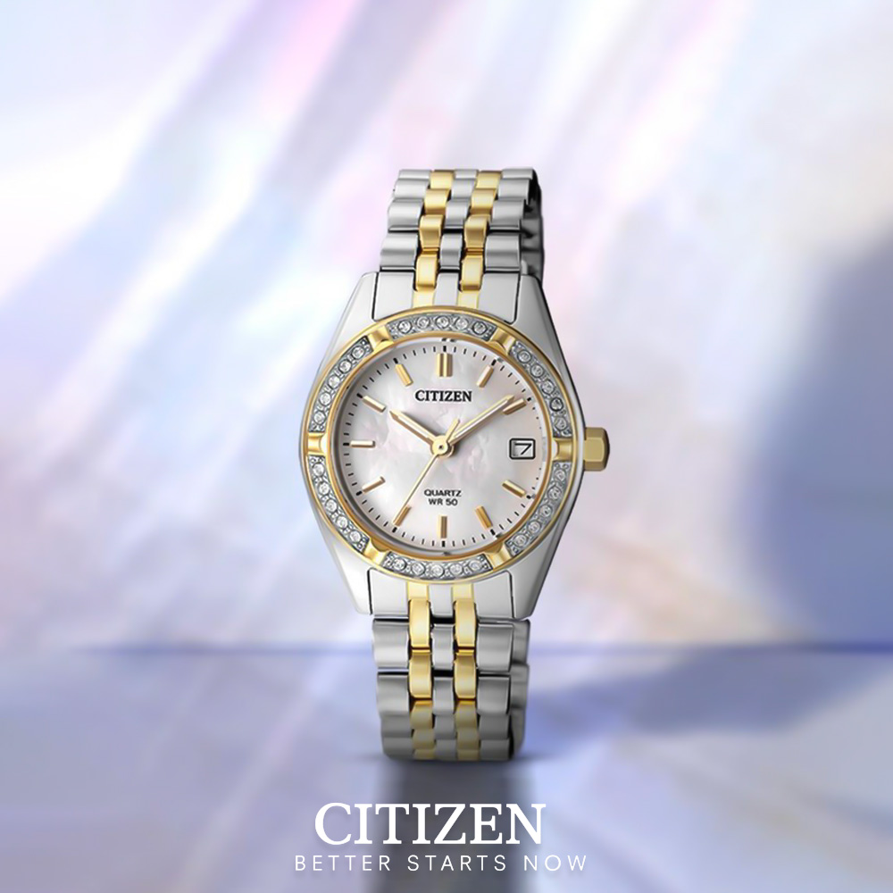 Đồng Hồ Nữ Citizen Đính Đá Swarovski Dây Thép Không Gỉ EU6064-54D - Mặt Xà Cừ