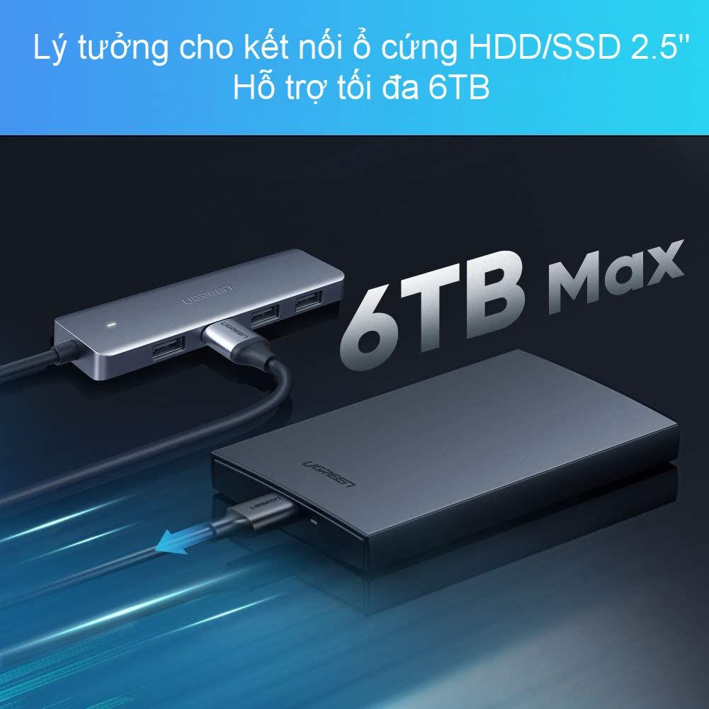 Hub USB type C, USB 3.0 sang 4 cổng USB 3.0 hỗ trợ cổng nguồn Micro USB 5V UGREEN CM219 CM136 - Hàng chính hãng