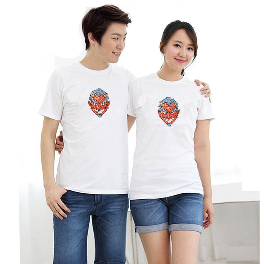Áo thun cặp đôi in hình mặt quỷ form rộng phong cách hàn quốc