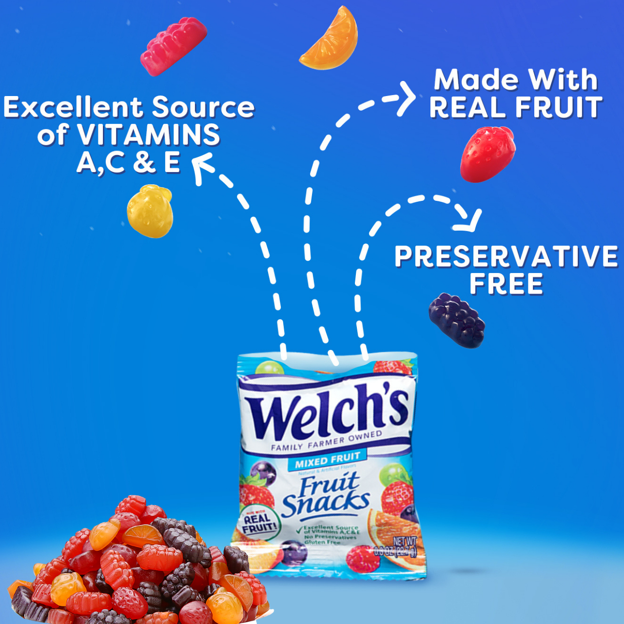 Combo 10 Túi Kẹo Dẻo Trái Cây Hỗn Hợp - Welch's Mixed Fruit Snack (22,7g/gói) Bổ Sung Vitamin Từ Trái Cây Tươi Của Mỹ, Tăng Sức Đề Kháng Cho Cơ Thể