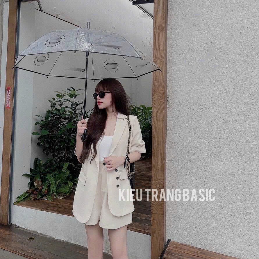 ÁO KHOÁC BLAZER / VEST NỮ PASTEL TAY LỬNG RỘNG SUÔNG TRƠN + QUẦN NGẮN GIẢ VÁY LƯNG CAO ỐNG RỘNG SHORTS + ÁO DÂY CROPTOP ĐI TIỆC ĐI LÀM CÔNG SỞ ĐI CHƠI DẠO PHỐ