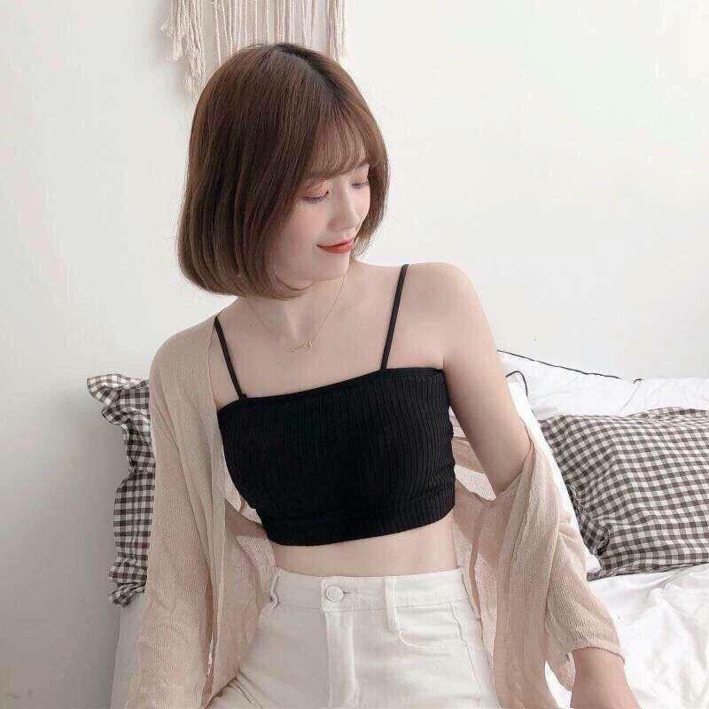 Áo 2 Dây Nữ Mút Ngực Sợi Bún Chất Thun Gân Cao Cấp 4 Màu