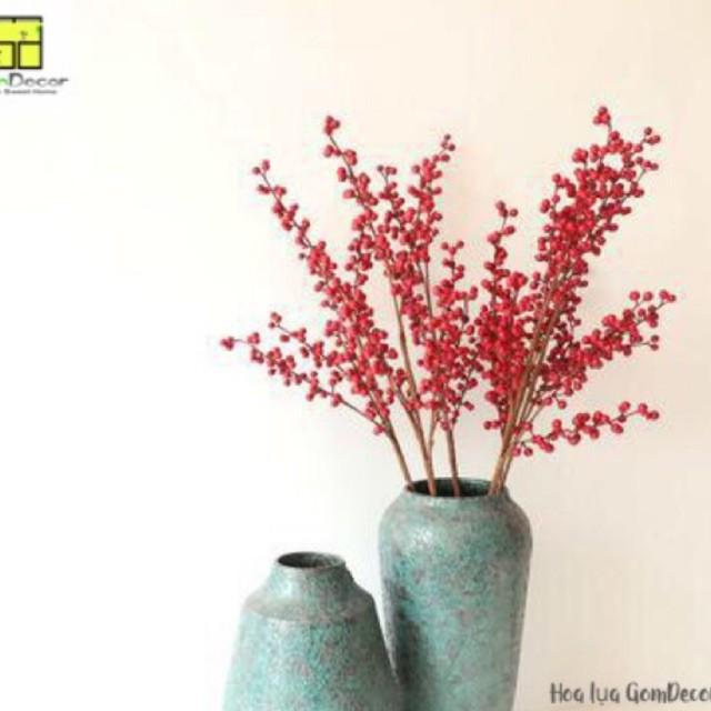 Cành đào đông giả hoa giả trang trí cao cấp