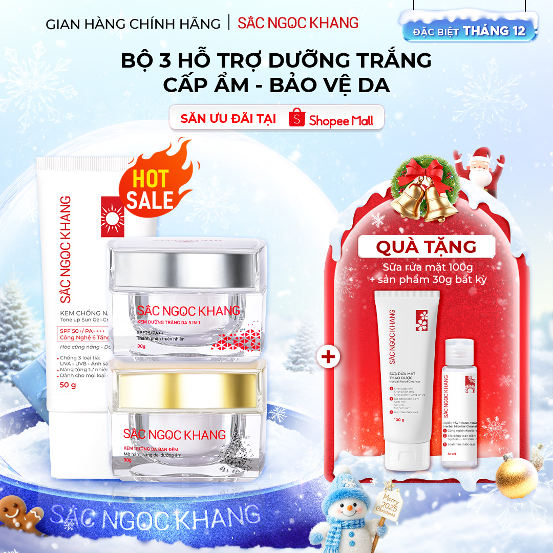 Combo Mờ Nám - Nâng Tông - Bảo Vệ Toàn Diện Kem chống nắng 50g + kem ngày 30ml + kem đêm 30g (Sắc Ngọc Khang Official)