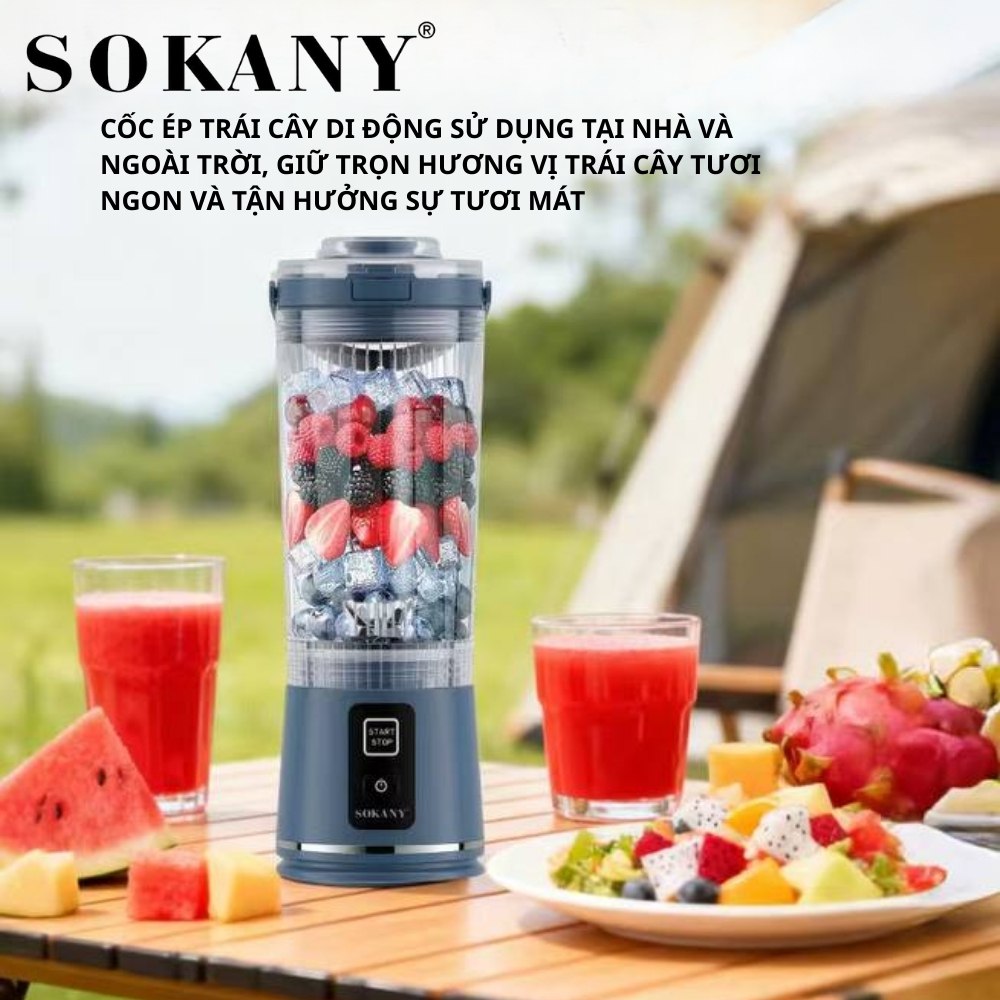 XAY ĐƯỢC ĐÁ - Máy xay sinh tố cầm tay SẠC PIN KHÔNG DÂY SOKANY SK-01023, pin sạc 1300mAh, 6 lưỡi dao sắc bén không gỉ - HÀNG CHÍNH HÃNG