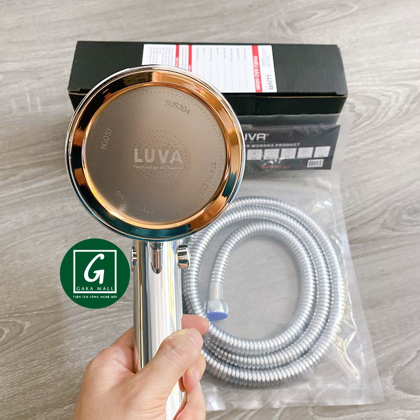 Combo vòi hoa sen Luva VS6 kèm dây sen Luva, dài 1,5m, inox 304 chống xoắn, đường kính bát sen11cm, Bật/Tắt trực tiếp trên vòi sen