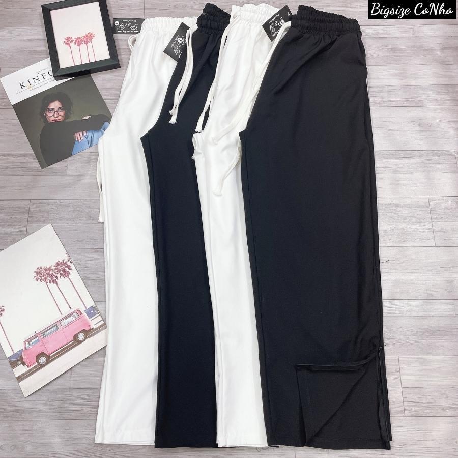 Quần suông dài xẻ tà bigsize nữ khóa kéo QK - Màu Đen