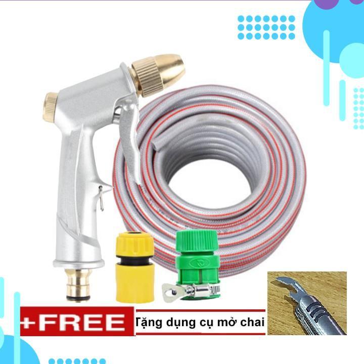 Bộ dây vòi xịt nước rửa xe, tưới cây . tăng áp 3 lần, loại 20m 206701 đầu đồng,cút+ tặng mở chai