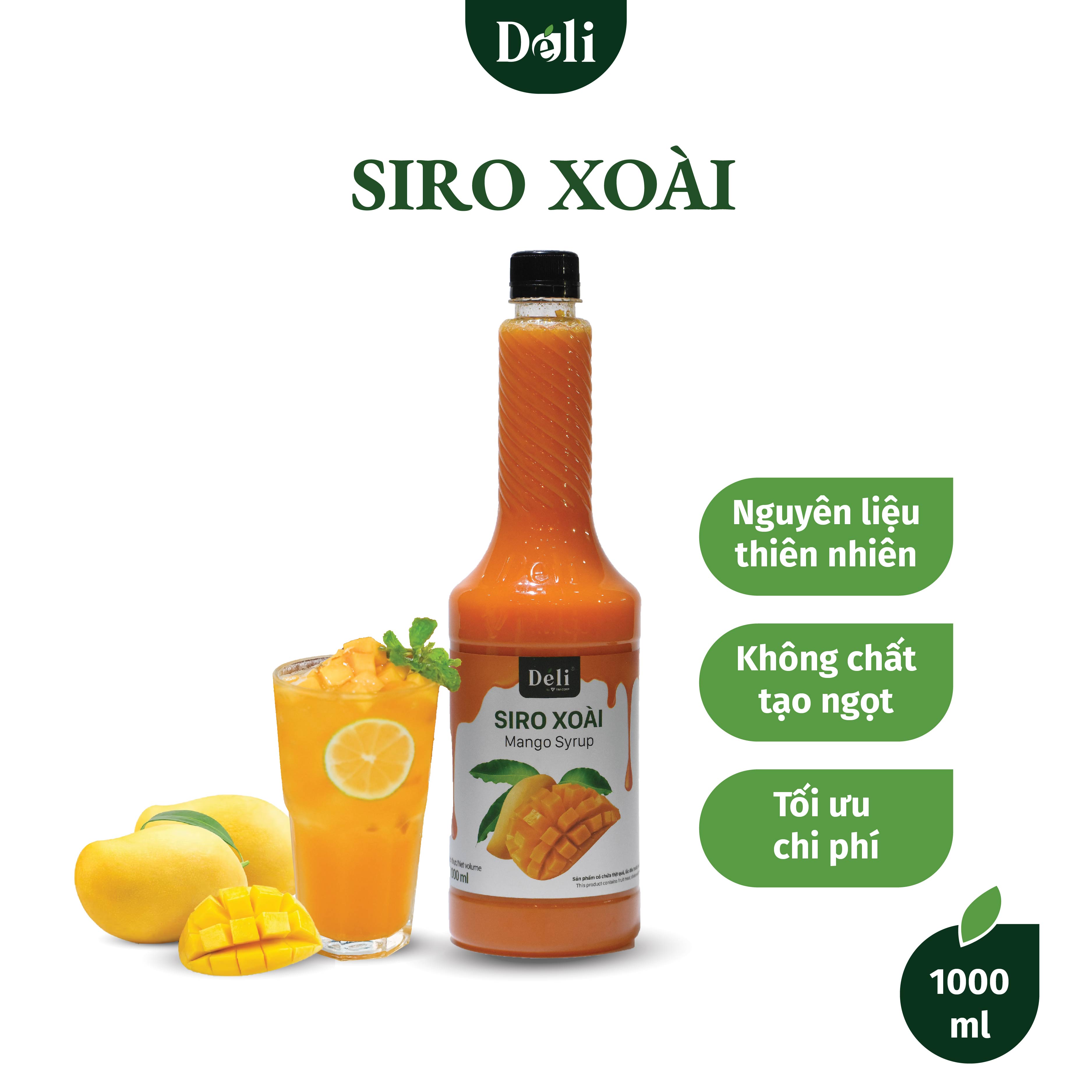 Siro xoài Déli chai 1lit, HSD: 12 tháng  [CHUYÊN SỈ] Nguyên liệu pha chế trà trái cây, soda,...