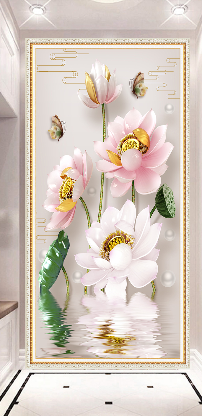 Decal hoa sen hồng trang trí tường LV-0221