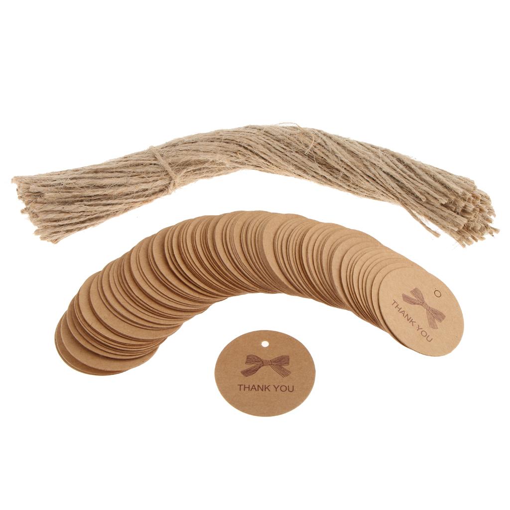 100 Vintage Tròn Giấy Kraft Thẻ Cảm Ơn Bạn Tặng Thẻ Đảng Treo Thẻ