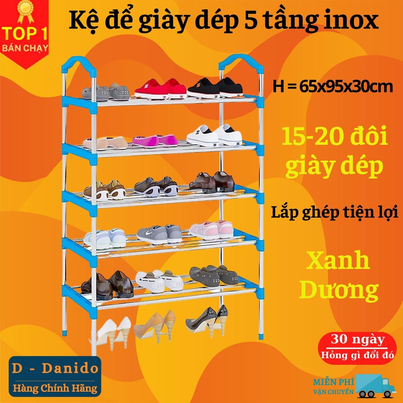 Kệ Để Giày Dép 05 Tầng Khung Inox, Giá Để Giày Inox 05 Tầng, Giày Dép, Kệ Để Đồ, Kệ Sách Loại Cao Cấp Midoctor - Kệ Giày Dép 5 Tầng - Xanh Dương