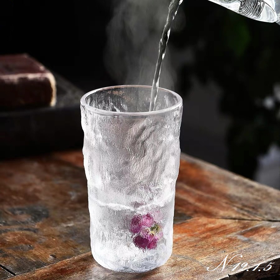 Bộ 6 Cốc Thủy Tinh decor dáng cao vân nhám phong cách Hàn Quốc dung tích 355 ml cao cấp