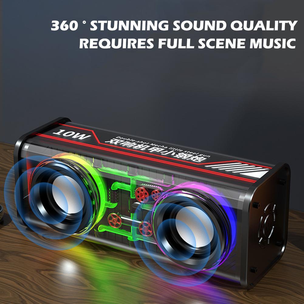 Loa Bluetooth không dây trong suốt ngoài trời Subwoat Subwofer TWS trong suốt mecha thép nhỏ Cannon RGB Màu sắc