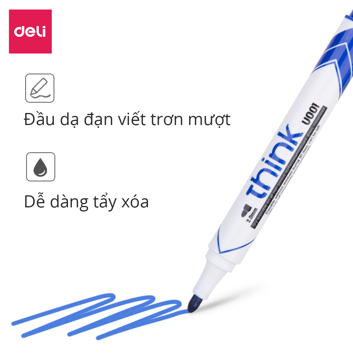 Bút dạ viết bảng Deli - xóa được - Mực xanh/đen/đỏ - 1 chiếc – EU00120/ EU00130 / EU00140