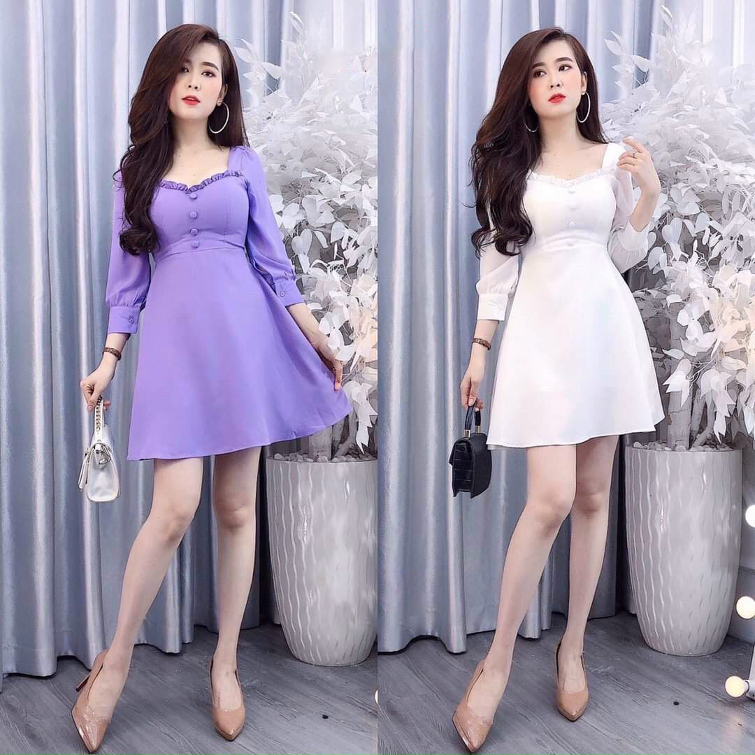 Đầm lụa xòe tay bo