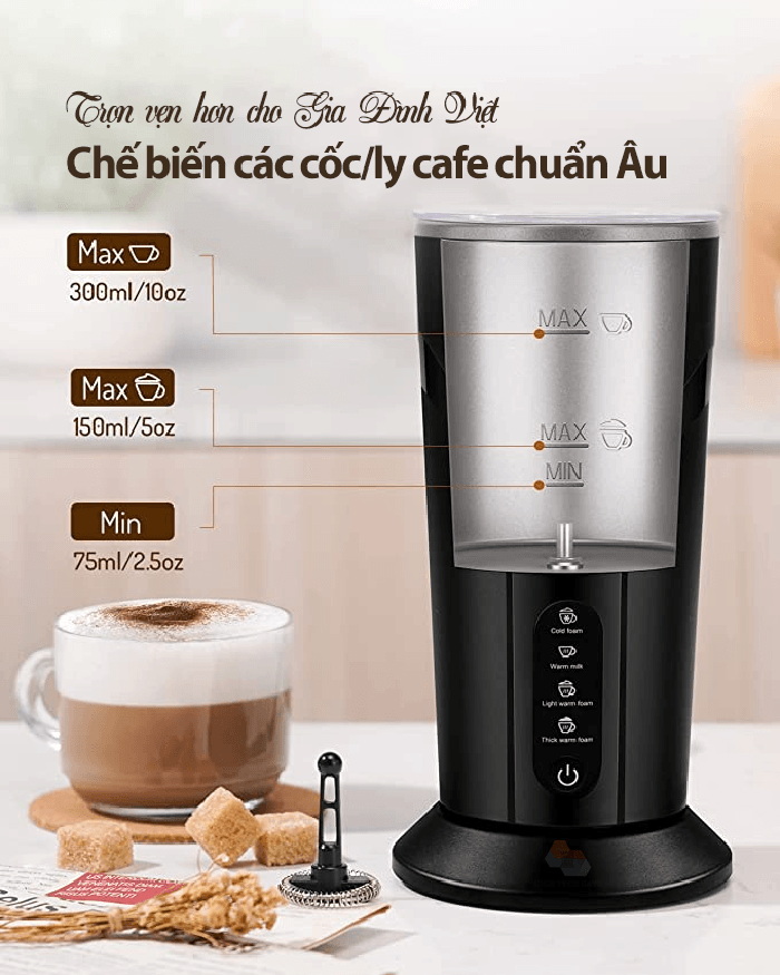 Máy tạo bọt sữa, cà phê, ca cao, đồ uống MF0801 tự động, 4 trong 1, nóng và lạnh đặc biệt, làm ấm, chế biến latte, cappuccino, trà sữa, hàng chính hãng