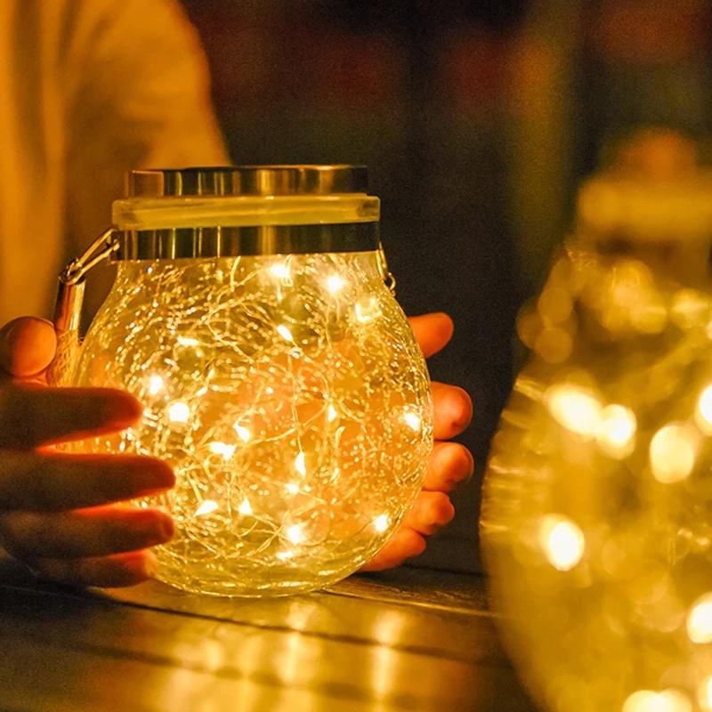 Dây Đèn LED 30 Bóng Gắn Nắp Lọ Chống Nước Sử Dụng Năng Lượng Mặt Trời Trang Trí Sân Vườn