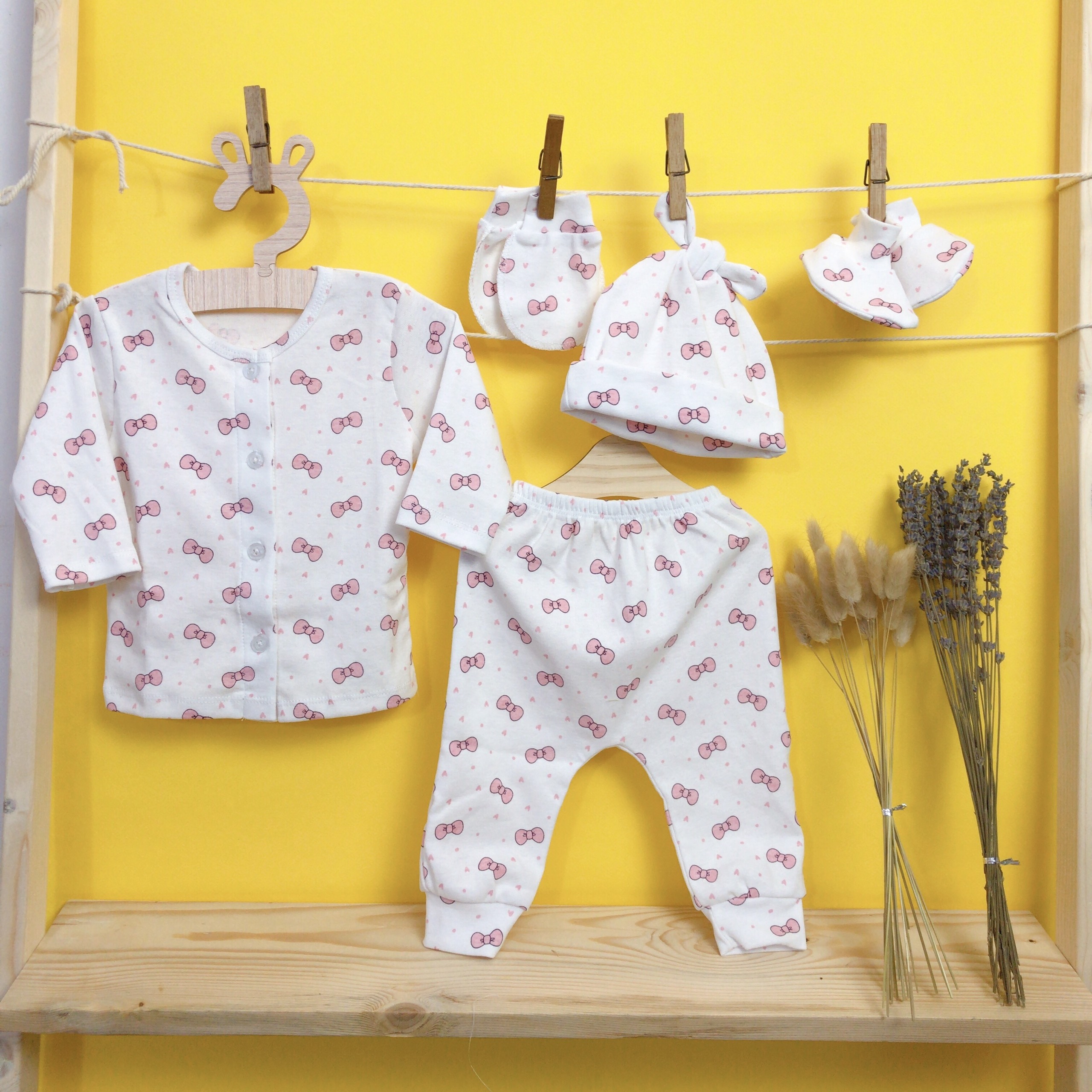 Set quần áo sơ sinh quần lưng thun đáy đũng chất thun cotton dành cho bé sơ sinh 0-3 tháng