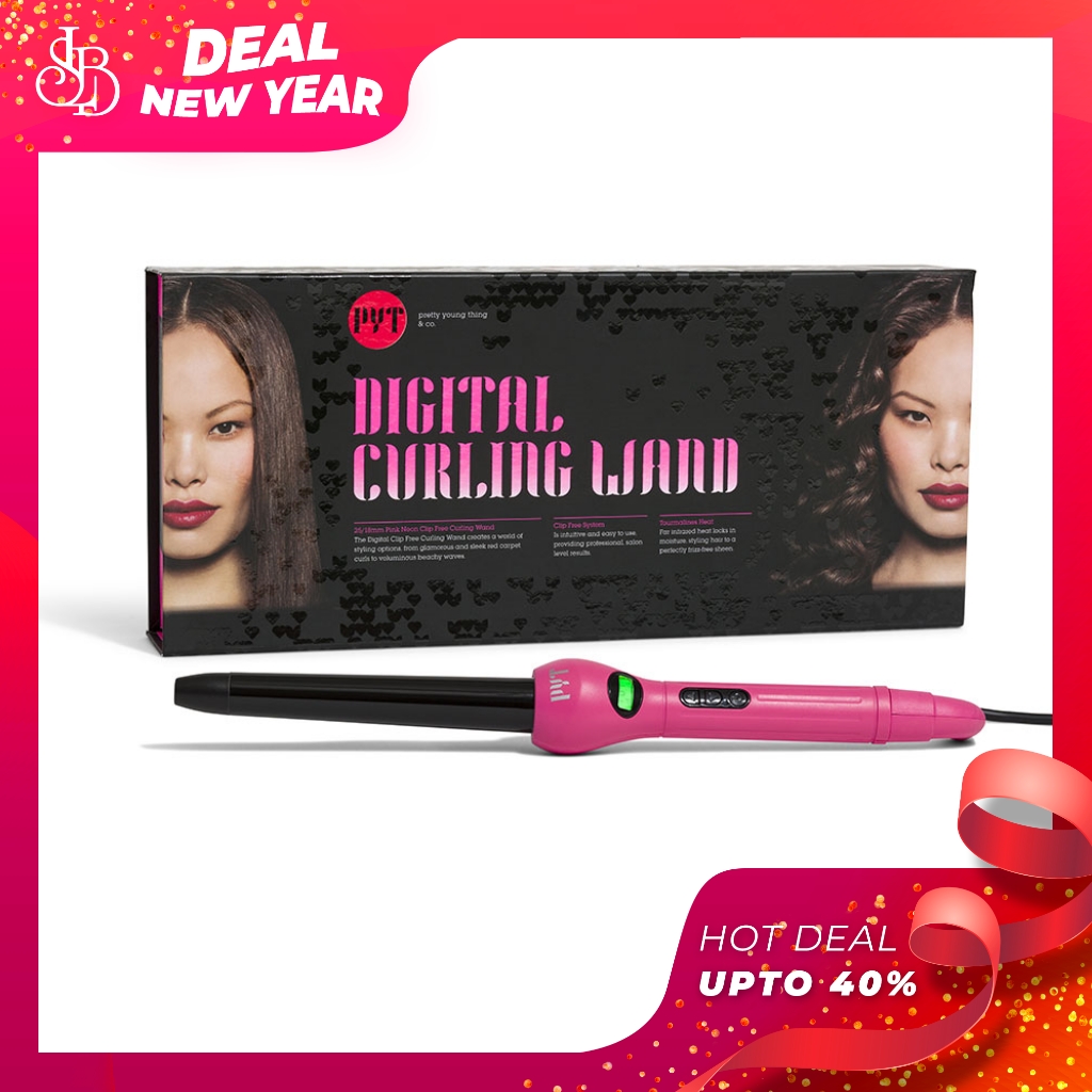 Máy Uốn Màn Hình LCD + Lõi Sứ Phủ Tourmaline PYT Digital Curling Wand Size 25/18mm - Màu Hồng - Nhiệt Hồng Ngoại Xa