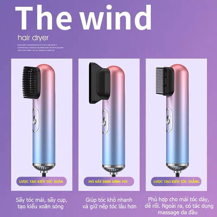Máy sấy tóc mini nóng lạnh 800W đa năng không cánh, tạo kiểu 3 trong 1 công nghệ ION âm chống hư tổn tóc - Tặng 3 lược sấy