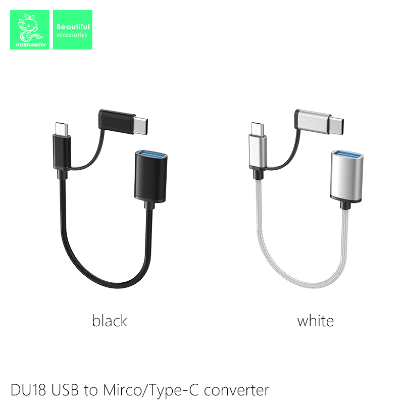 Bổ Chuyển Đổi 2IN1 VDENMENV DU18 Giúp Chuyển Dữ Liệu Từ Type-C/Micro Sang USB-Hàng Chính Hãng