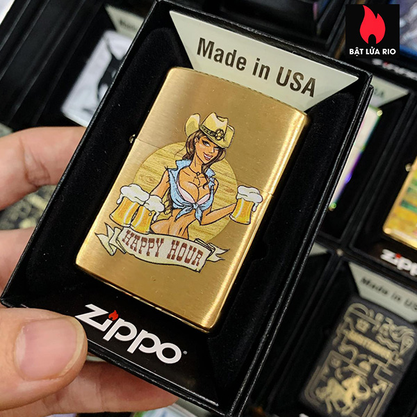 Bật Lửa Zippo 204B Happy Hour Brushed Brass