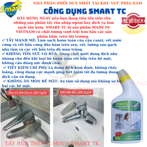 Bộ sản phẩm tẩy rửa gia đình thông minh Smart (500ml) : Smart TC (tẩy inox) - Smart TK (tẩy kính) - Smart TS (tẩy sứ) - Smart Cleaner (tẩy dầu mỡ) .Hàng chính hãng phân phối độc quyền tại khu vực miền nam