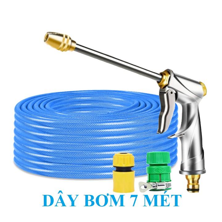 Bộ dây vòi xịt bơm nước tưới rửa , tăng áp 3 lần, loại 7m, 10m 206701-2 đầu đồng,cút, + đai