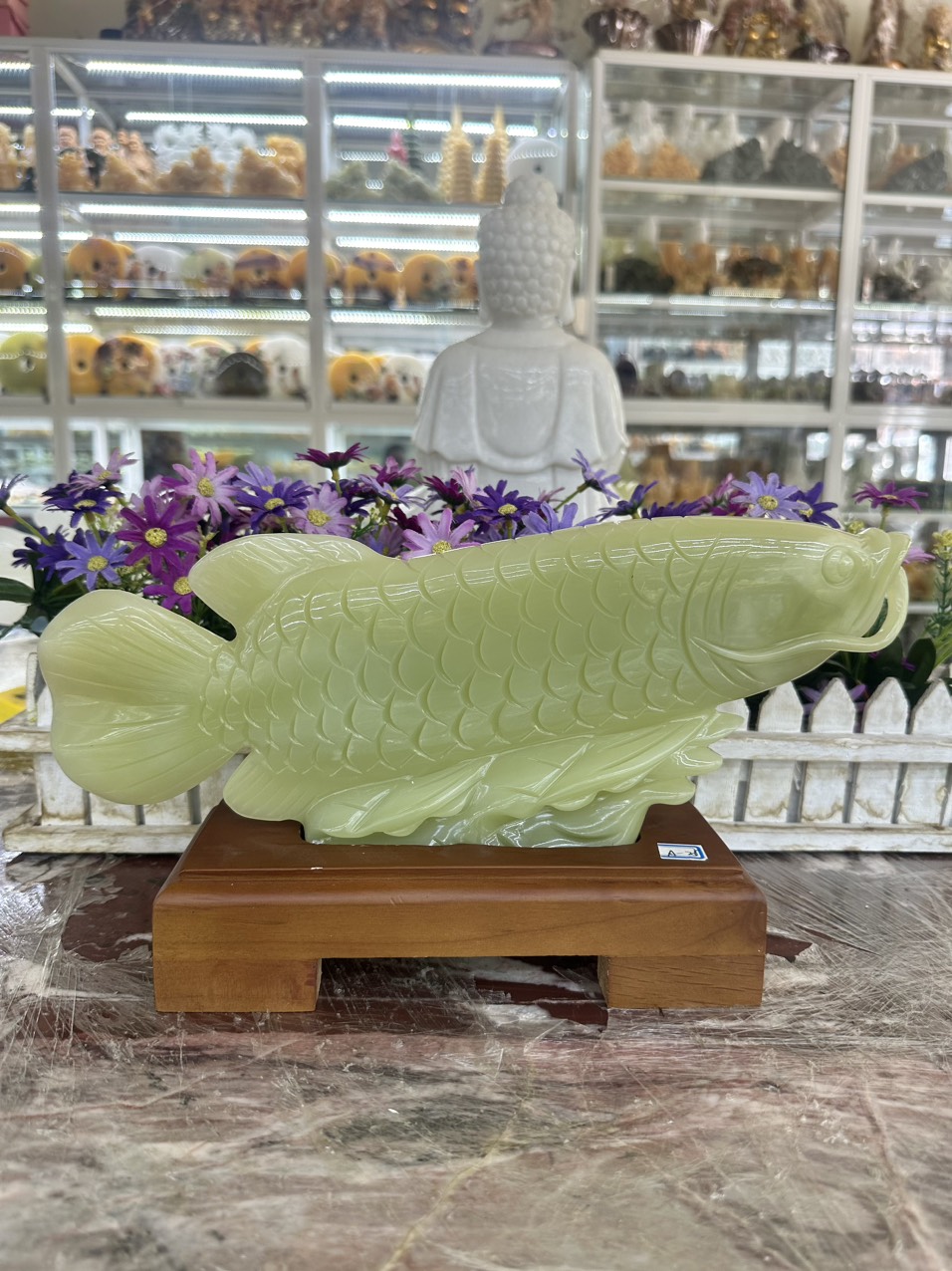 Tượng Cá Rồng Kim Long, cá phong thủy đá ngọc Onyx - Dài 34 cm