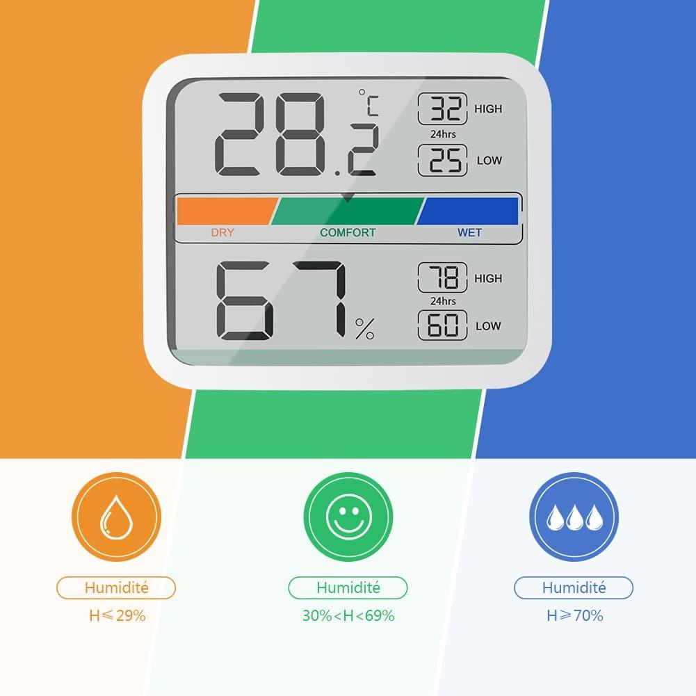 Máy đo nhiệt độ ẩm kế kỹ thuật số trong nhà Màn hình độ ẩm và nhiệt độ với ℉ / ℃ Chuyển đổi Giá trị nhiệt độ và độ ẩm tối đa và tối thiểu