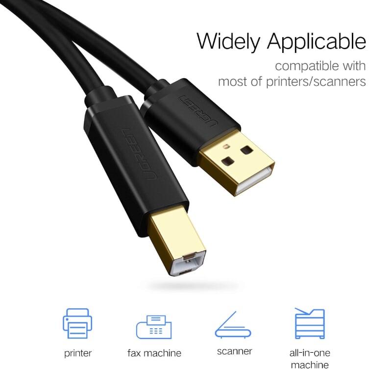 Ugreen UG10352US135TK 5M màu Đen Cáp USB 2.0 sang USB B máy in đầu mạ vàng - HÀNG CHÍNH HÃNG