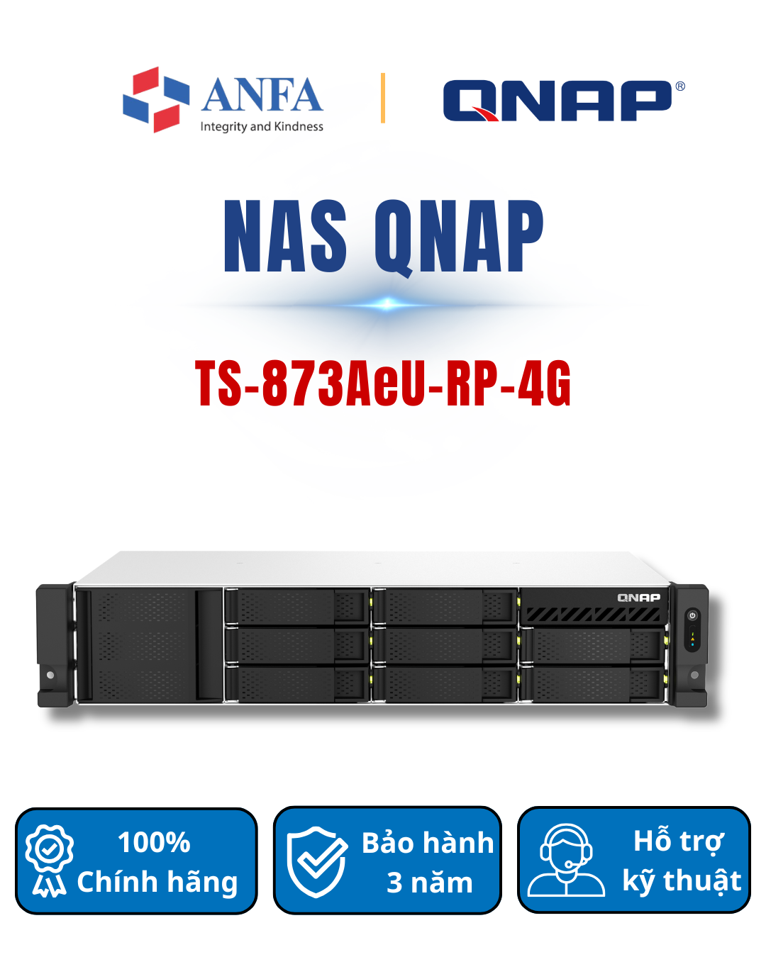 Thiết bị lưu trữ Nas QNAP, Model: TS-873AeU-RP-4G-Hàng chính hãng