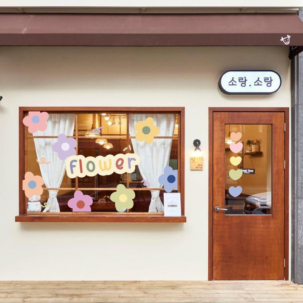 Hình dán flower aesthetic trang trí gương cửa hàng cute 7