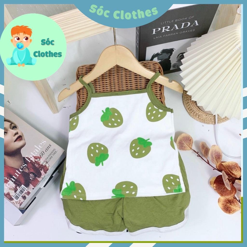 Bộ Thun Cotton Hai Dây Hoạ Tiết Dâu Tây Cho Bé Gái Size Nhí 8-18kg