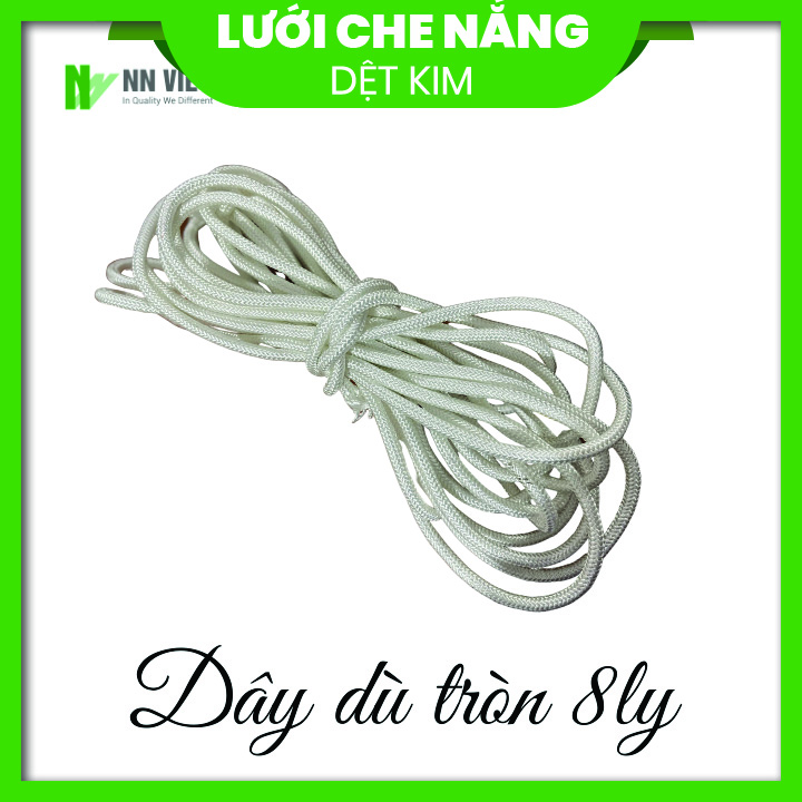 Dây dù tròn trắng 8 ly dùng căng liều, lưới che nắng siêu bền, chắc chắn